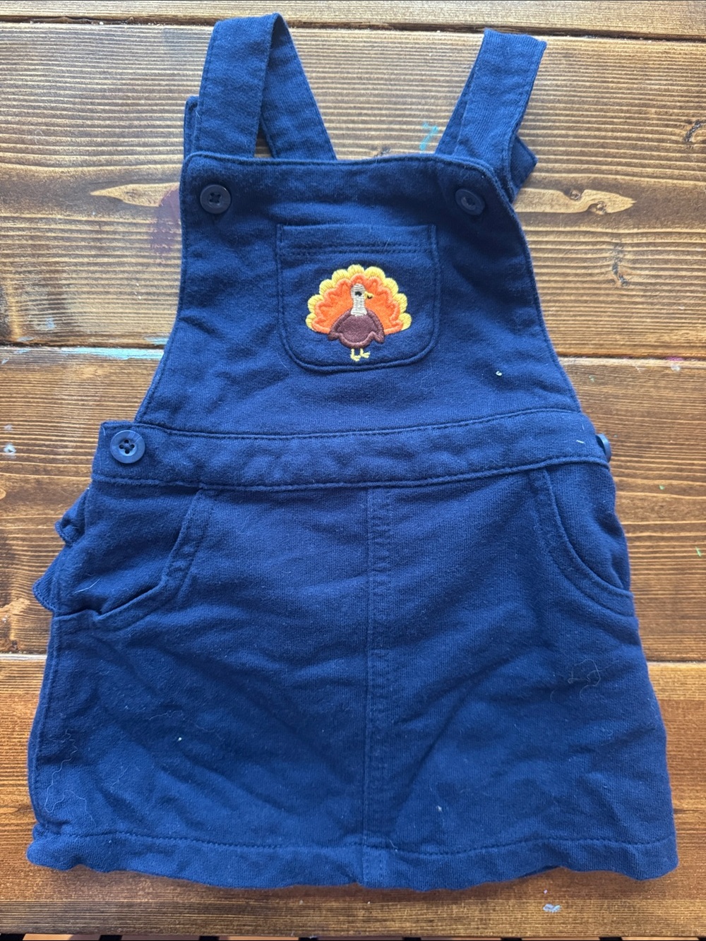 Carter's Navy Blue Overalls Dress with Turkey Patch
